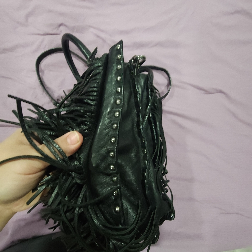 Fringed Black Leather Prada Crossbody HandBag 100% Authentic - Picture 6 of 13
